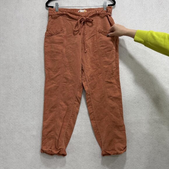 C&C California Pants Womens Medium Rust Linen Lyocell Jogger Drawstring Cuffed - Picture 4 of 9